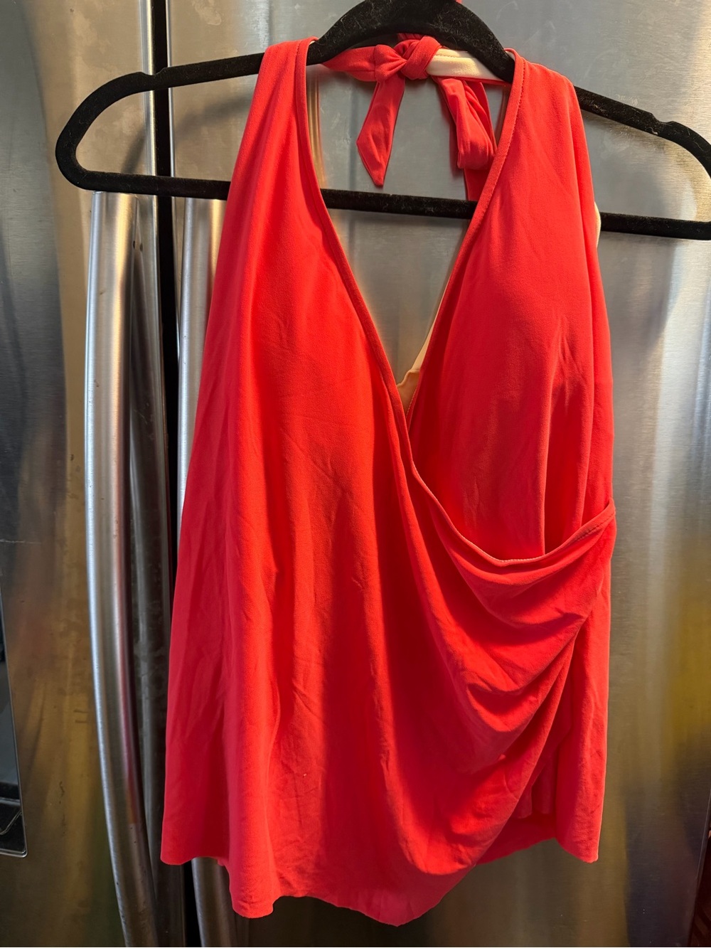 Aqua Green Bright Red Halter Draped V-Neck Tank